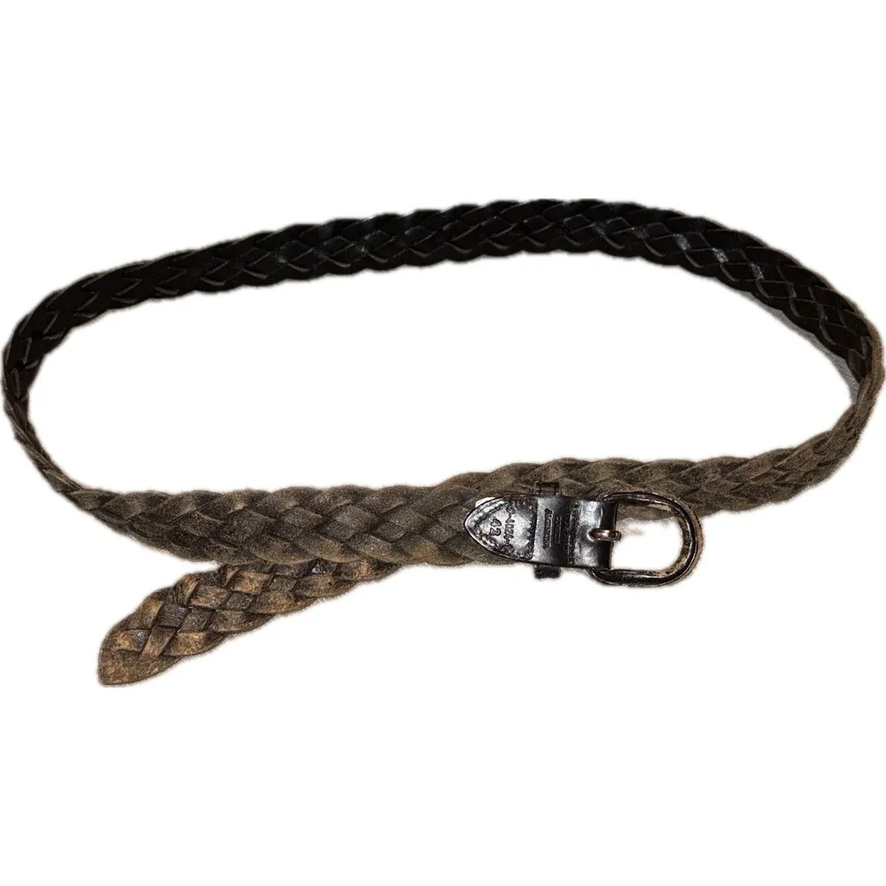 Vintage Braided Full Grain Cowhide Leather Belt Argentina Grunge Black 42